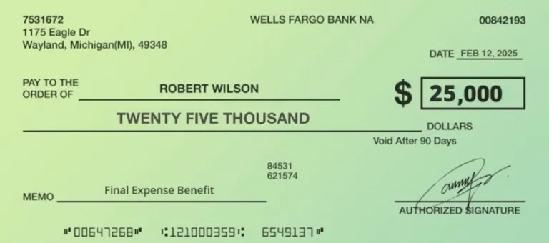 $25,000 Final Expense Benefit Check